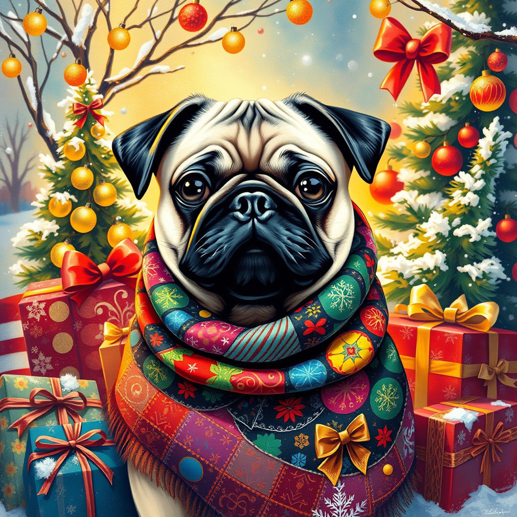 Festive Pug Dog in Pop Street Art Style