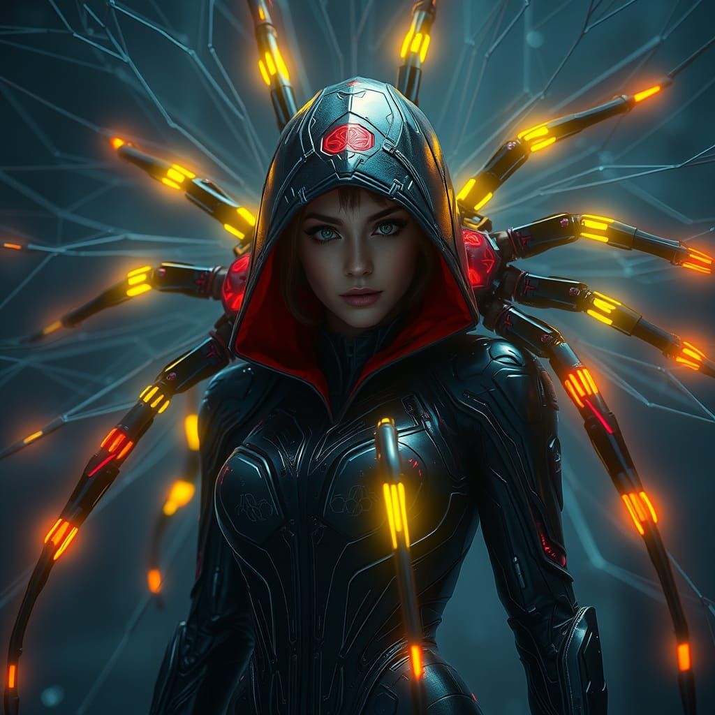 Cyberpunk Female Warrior with Spider Cybernetic Enhancement