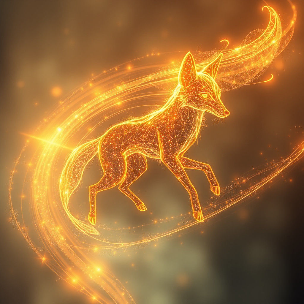 Ethereal Fox in Dreamlike Golden Light Landscape