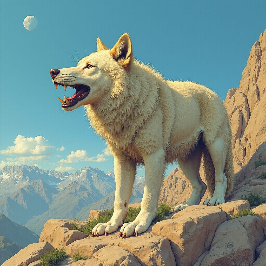 Wolf-Lion in Mountains, Moebius Style