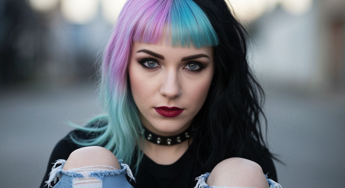 Edgy Punk Girl Portrait in Vibrant Pop Art Style