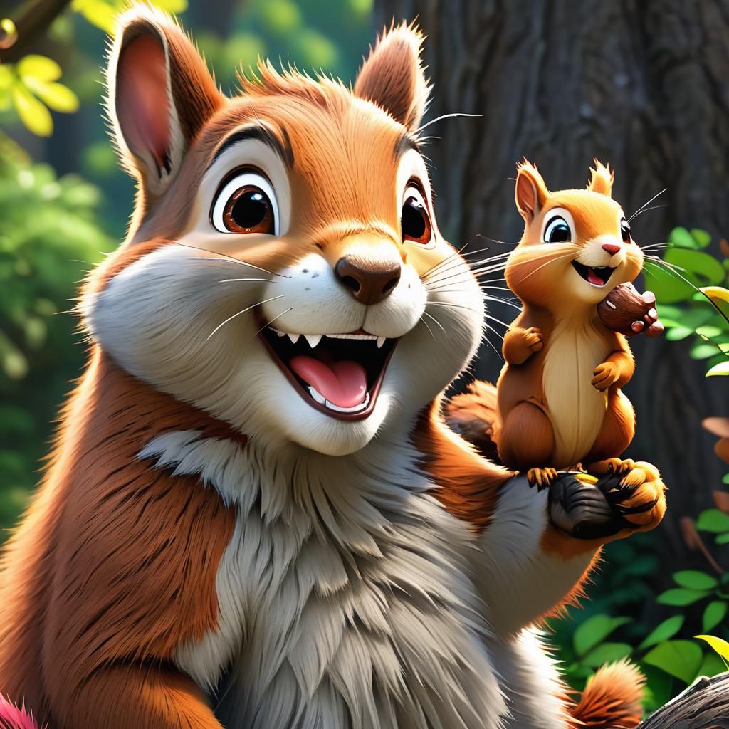 Hyperrealistic 3D Anime Giant with Squirrel