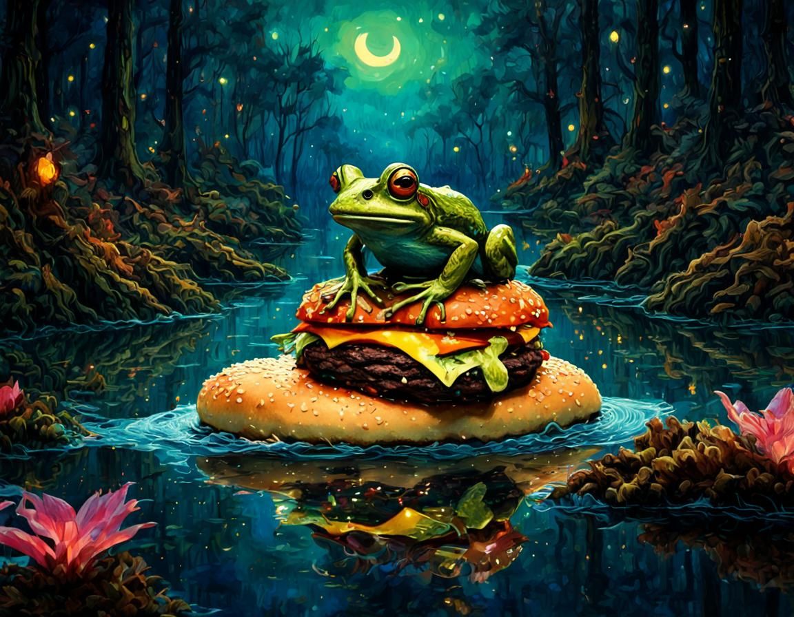 Frog on Burger Boat in Magical Forest