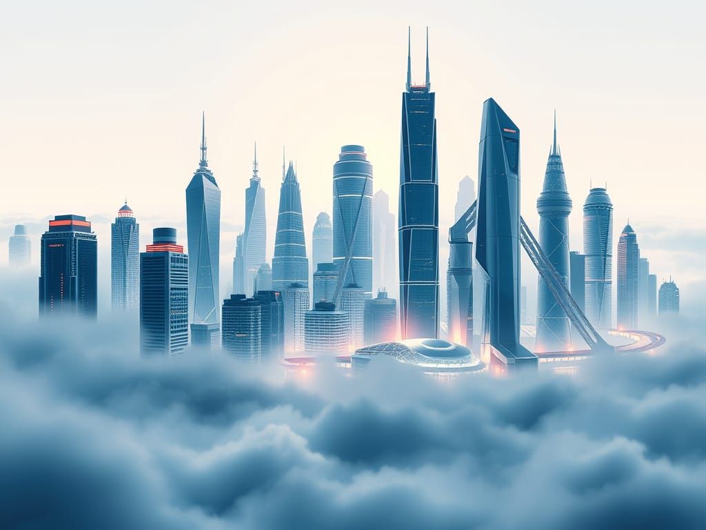 Cyberpunk Cityscape Rises Above Chrome-Lit Mist
