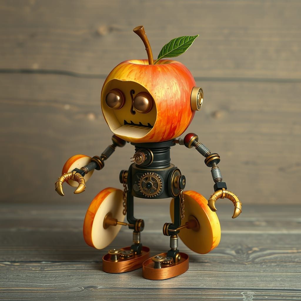 Steampunk Apple Robot Toy in Miyazaki Style