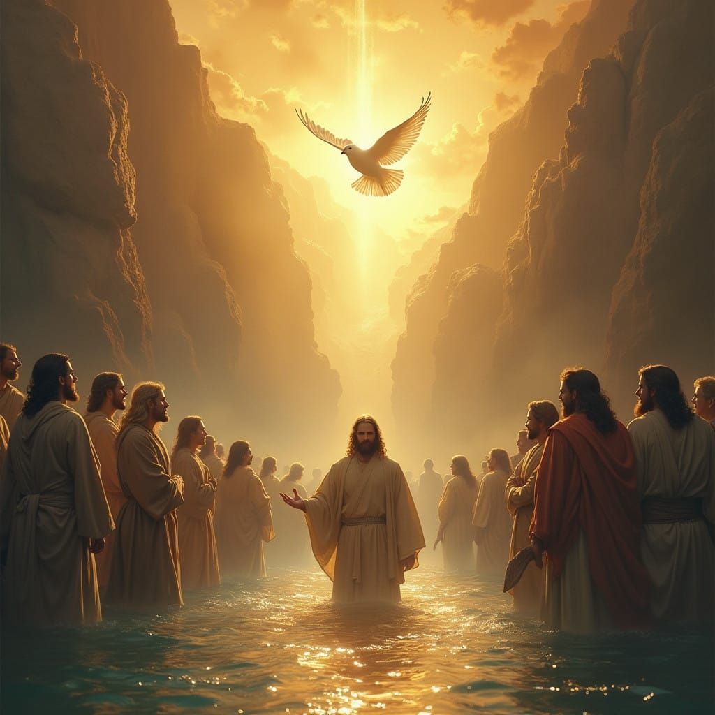 Jesus Baptized in the Jordan River, a Dove Descends with Div...