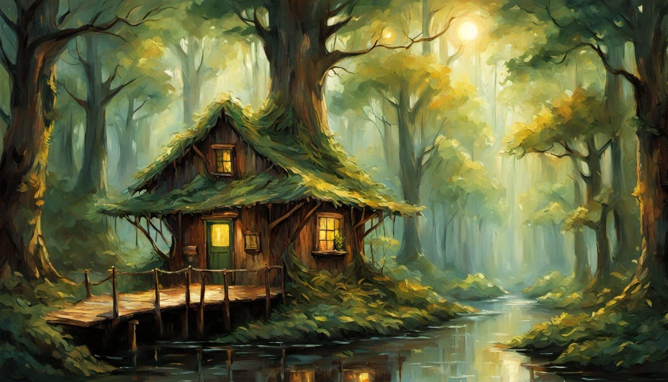 Enchanted Ewok Cafe in Van Gogh Style Oil Painting