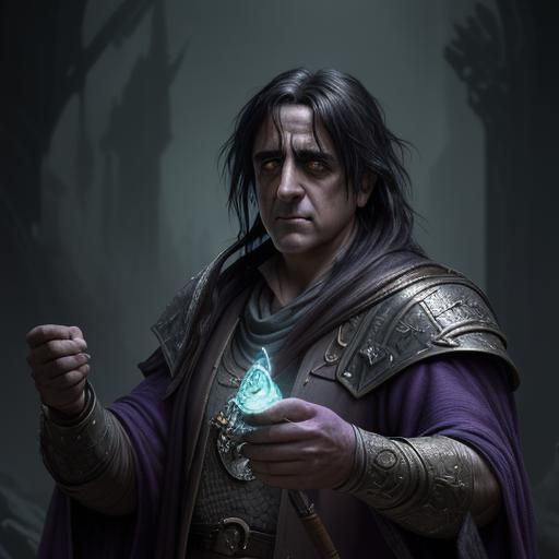 Male sorcerer with black hair and purple robes
