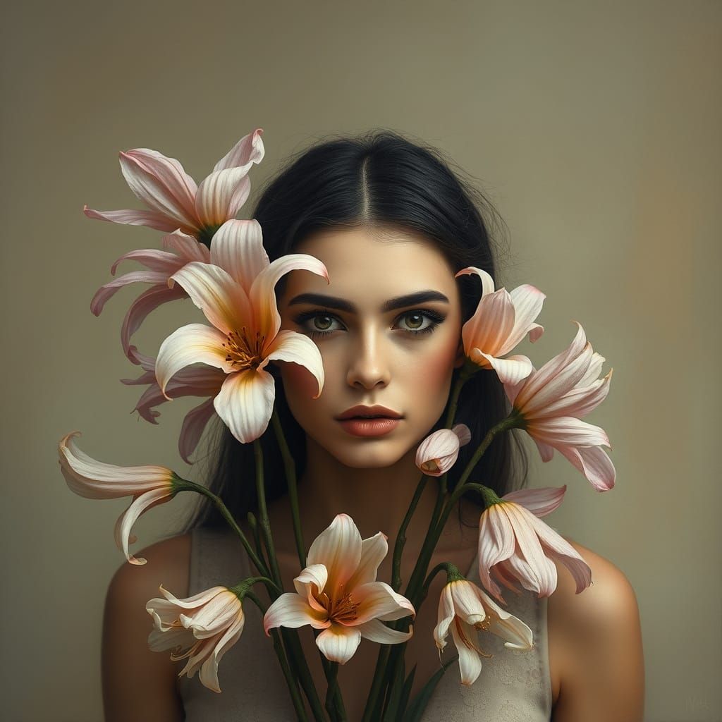 Ethereal Lady in a Surreal Floral Scene
