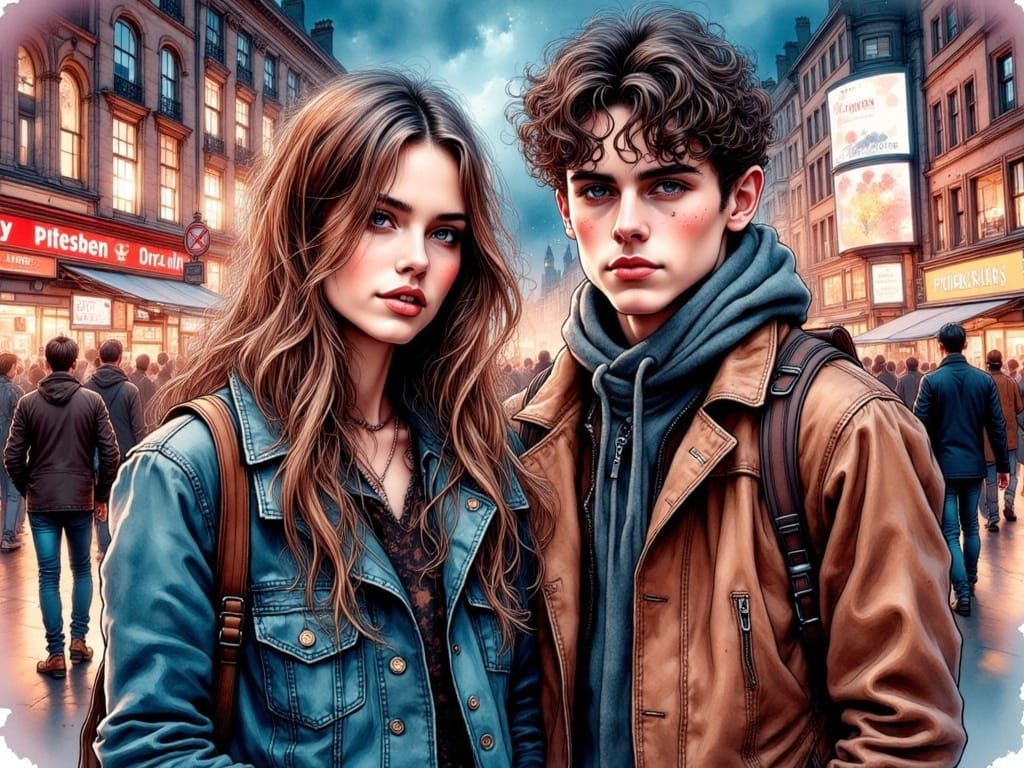 London Nights in Whimsical Ink Drawing Style