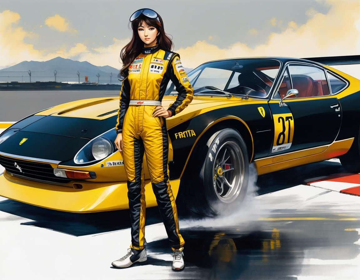 Female Race Car Driver in Manga Style