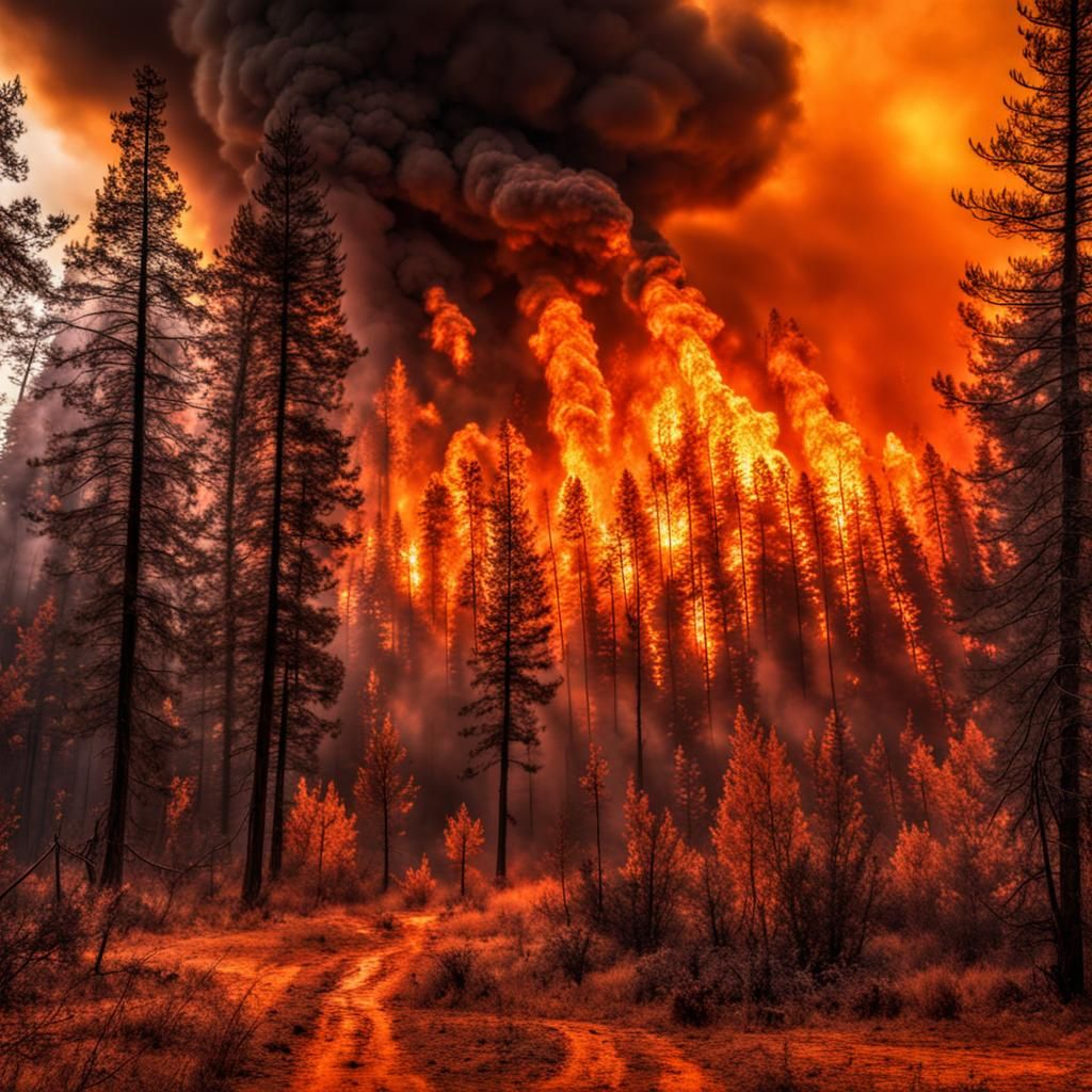 Hyperrealistic Orange Forest Fire in HDR