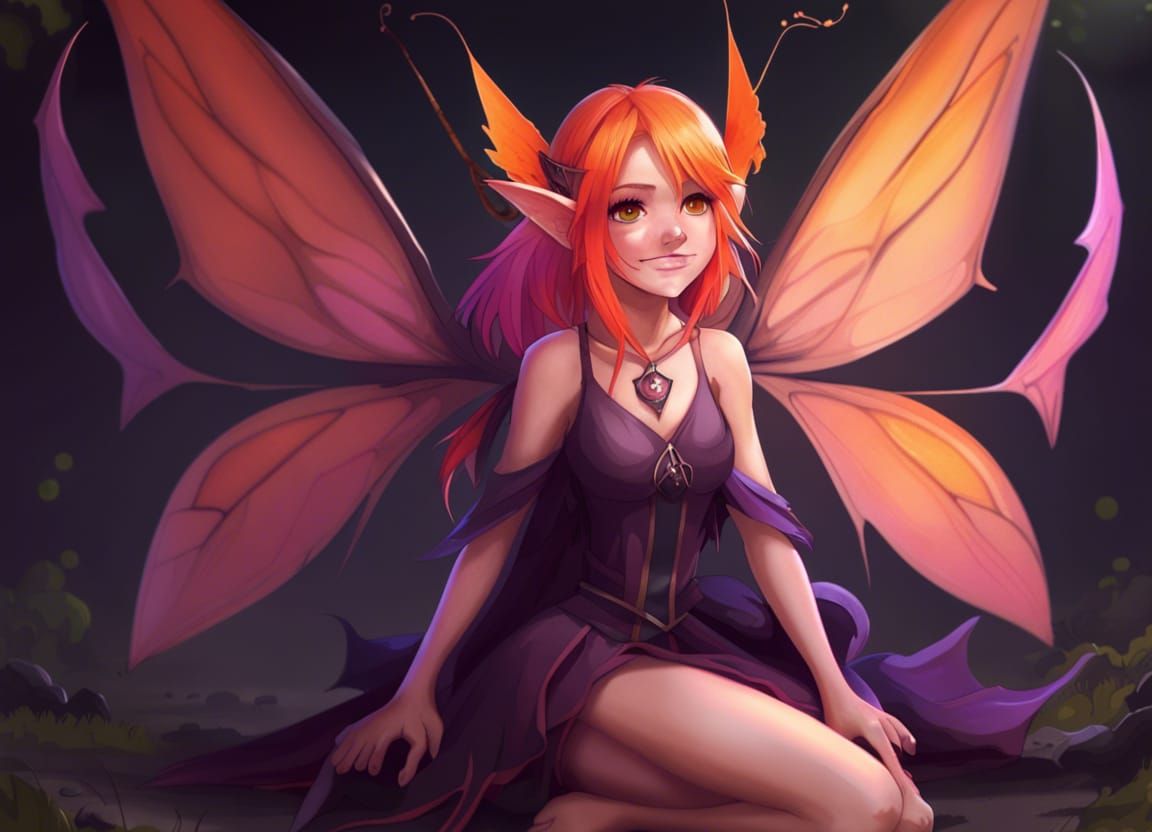 Fantasy Pixie with Dragonfly Wings and Orange Hair