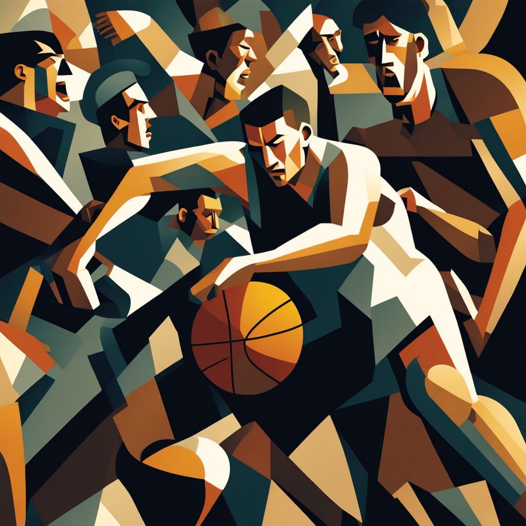 Cubist Basketball Player in Dramatic Chiaroscuro
