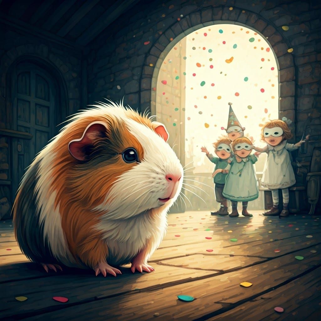 Whimsical Guinea Pig Watches Confetti Celebration
