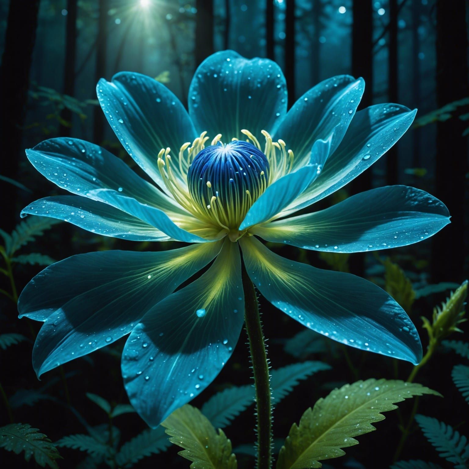 Bioluminescent Flower in Enchanted Forest: A Mystical Bloom