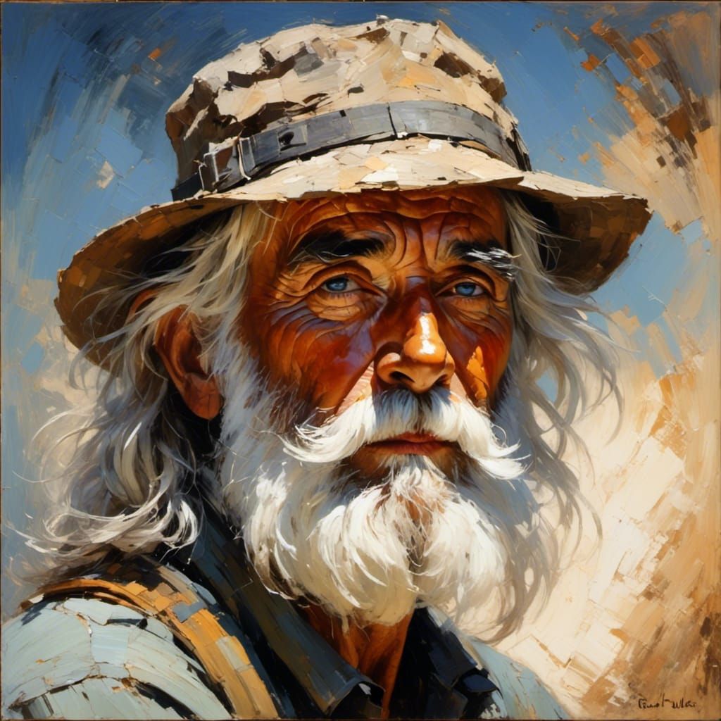 Australian Outback Opal Miner Portrait as Impasto Painting