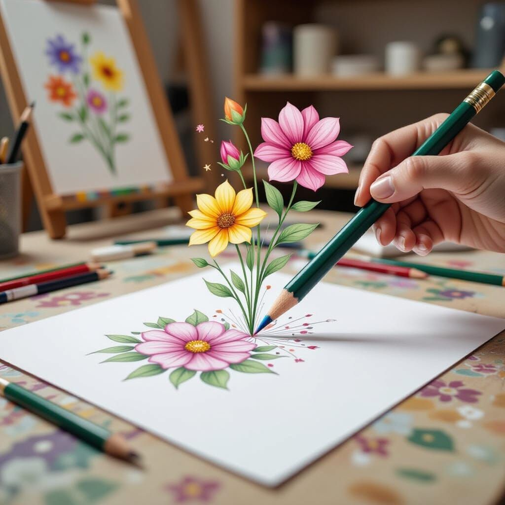 Surreal Art Unfolding: Flowers Bloom in 3D from Pencil Tip