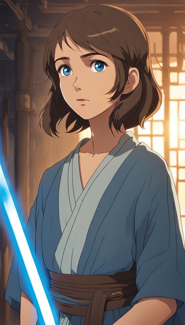 Anime Girl Jedi Knight in Ghibli Style
