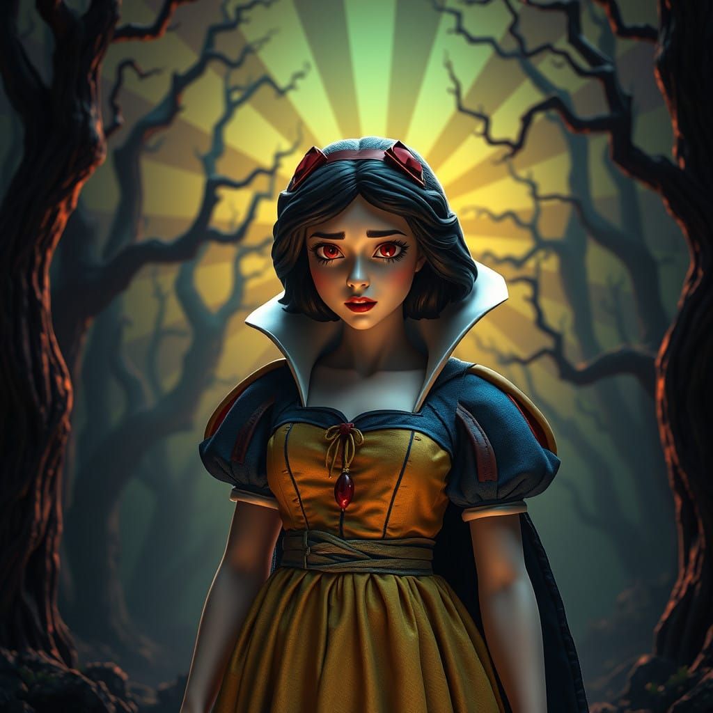 Snow White in a Haunting Medieval Horror Scene