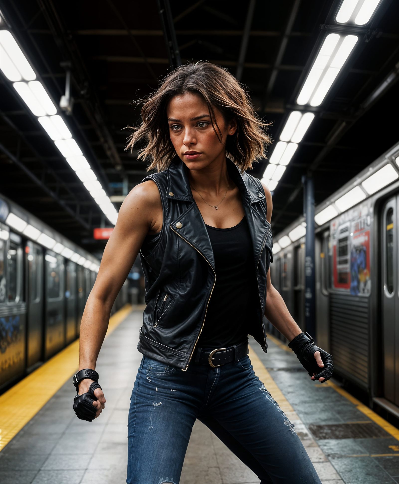 Fighter Ready for Battle in Subway