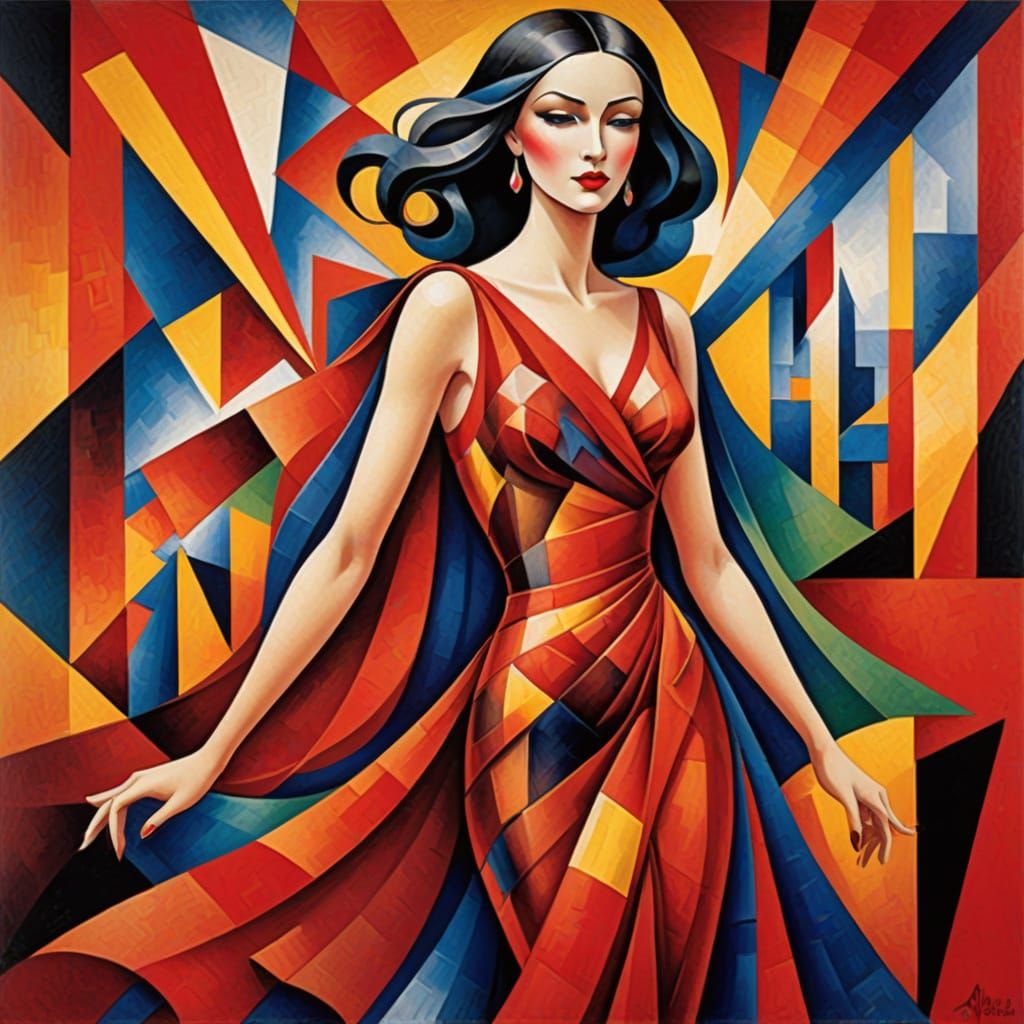 Silk flowing Red dress lady