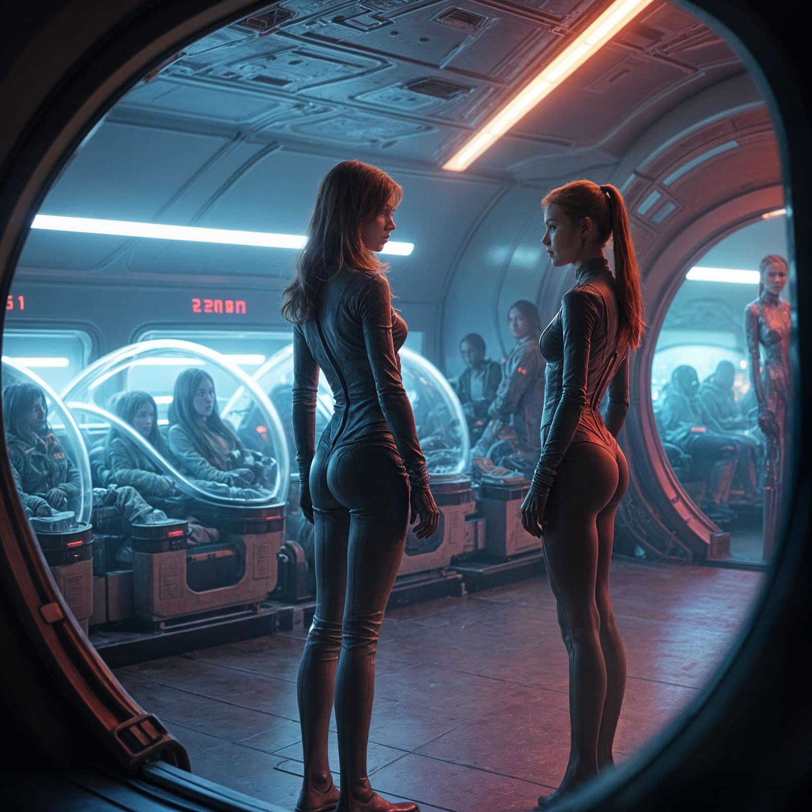 Futuristic Passengers in Suspended Animation: Cyberpunk Spac...