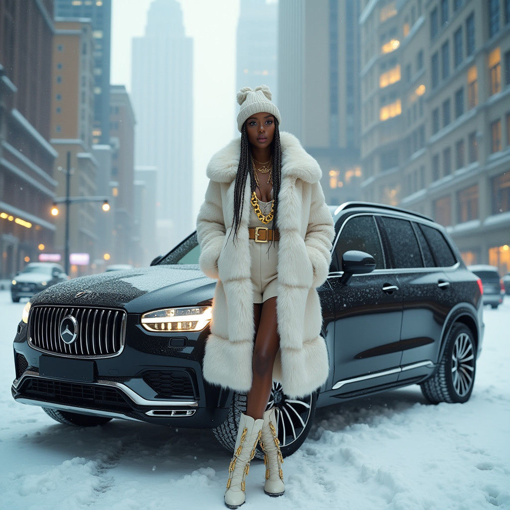 Urban Winter: Woman in Faux Fur and Gold