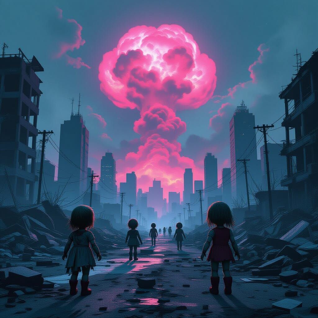 Post-Apocalyptic Zombie Doll City with Pink Cloud