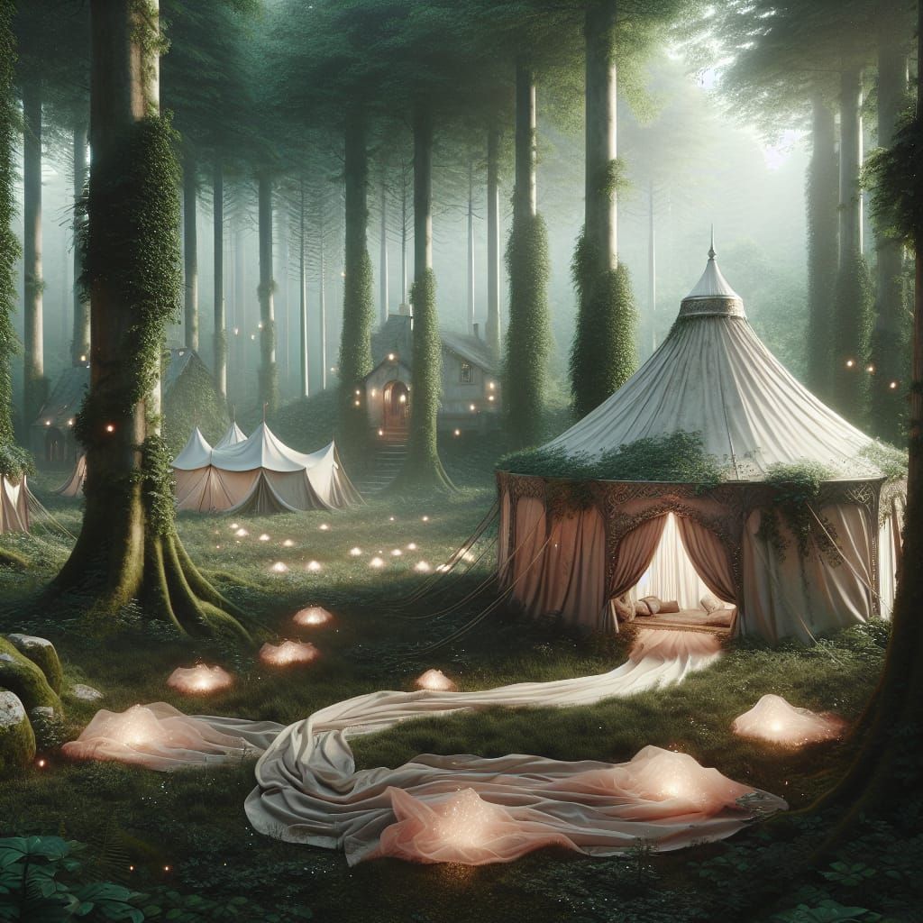 Elegant Medieval Tent Glows with Soft Magical Lights in Ench...