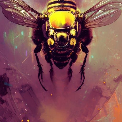 Golden Clockwork Bee with Gears in Steampunk Style