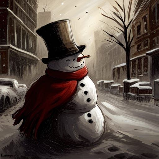 Horror Snowman on Elm Street in Gothic Style