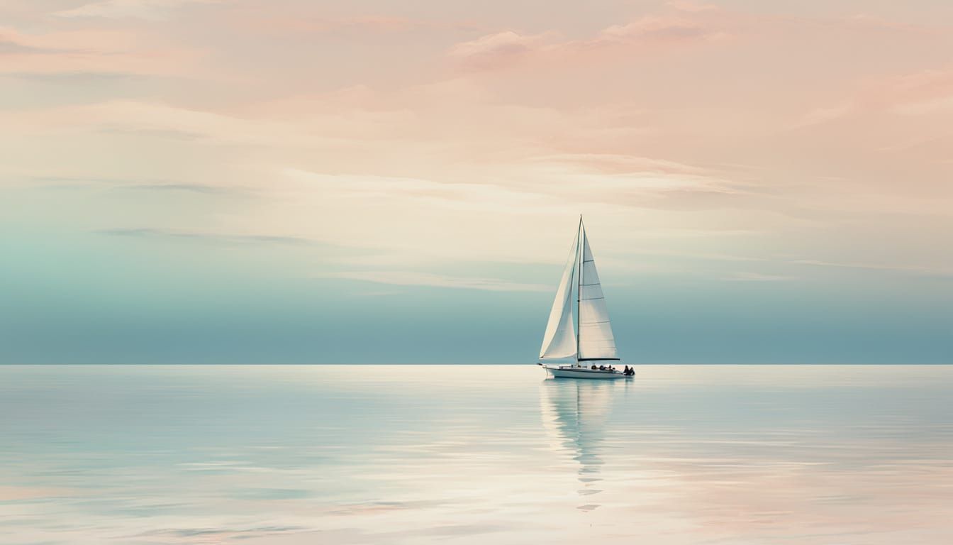 Dreamy Digital Art Yacht Sailing on Calm Sea