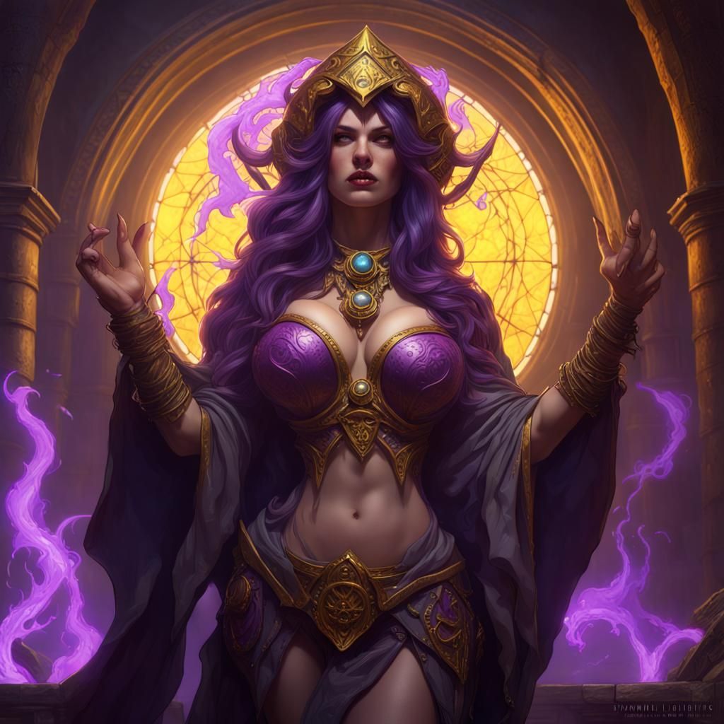 Voluptuous Sulfur Sorceress in Dark Fantasy Concept Art