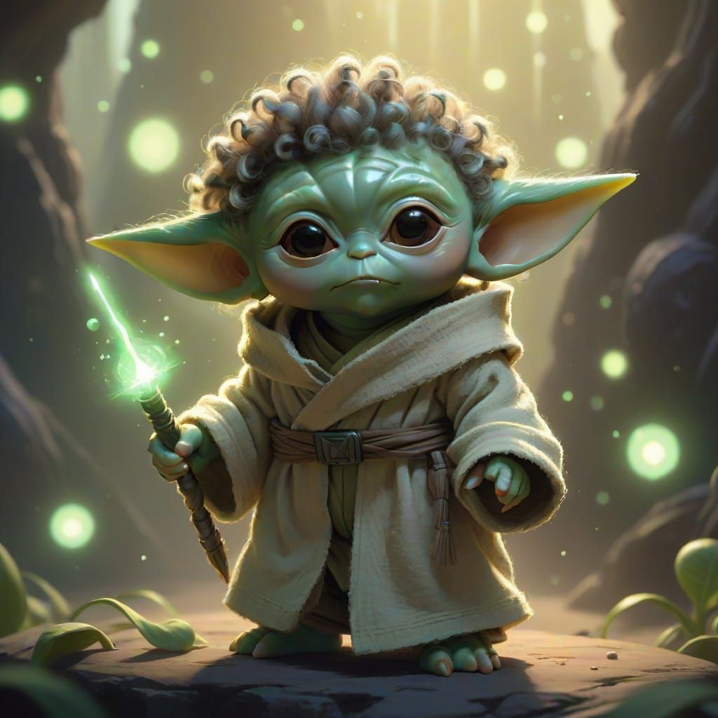 Cute Baby Yoda with Galaxy Afro Hair