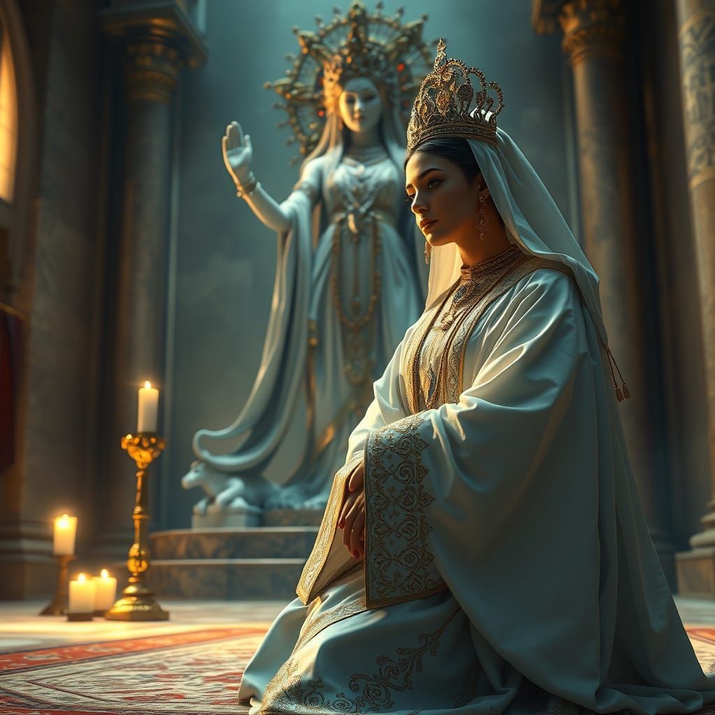 Mystic Priestess Pays Homage to Goddess in Golden Sanctuary