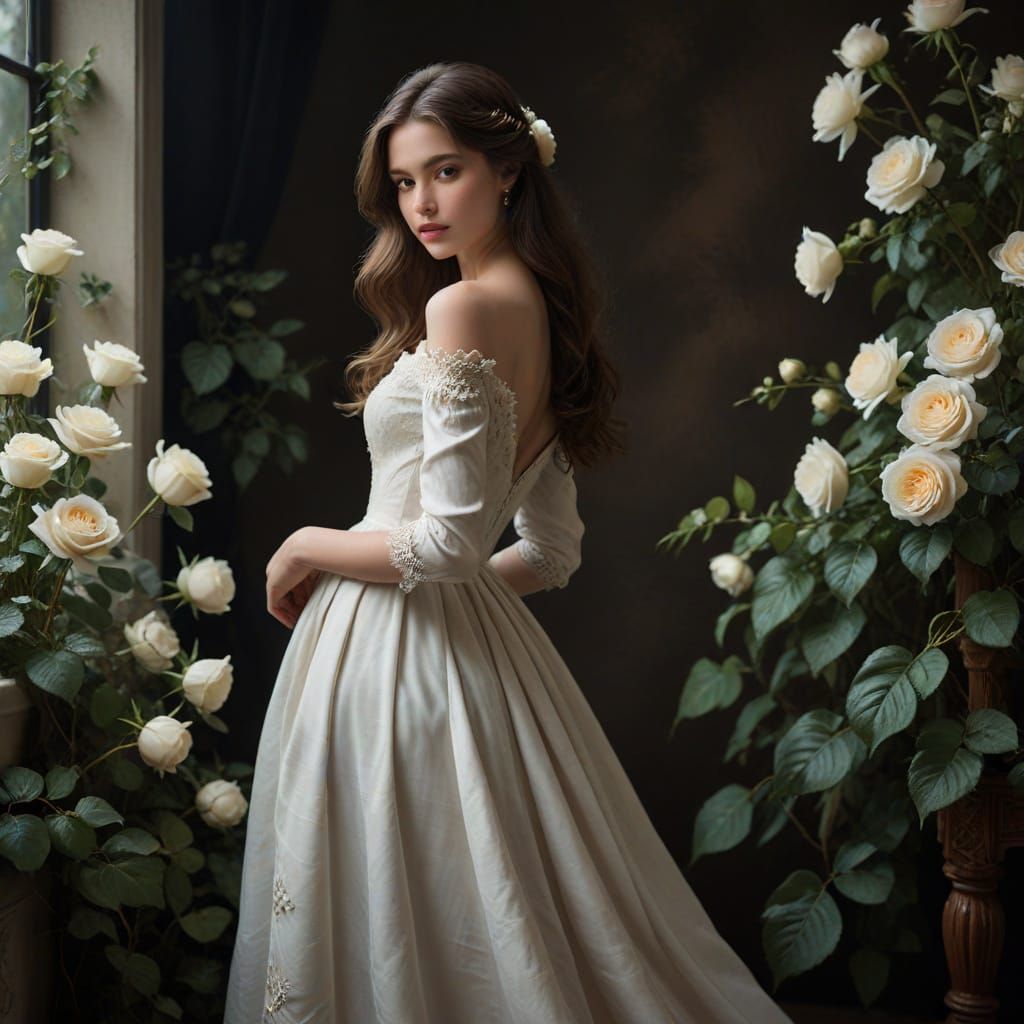 Elegant Woman in White Gown: Fine Art Photography