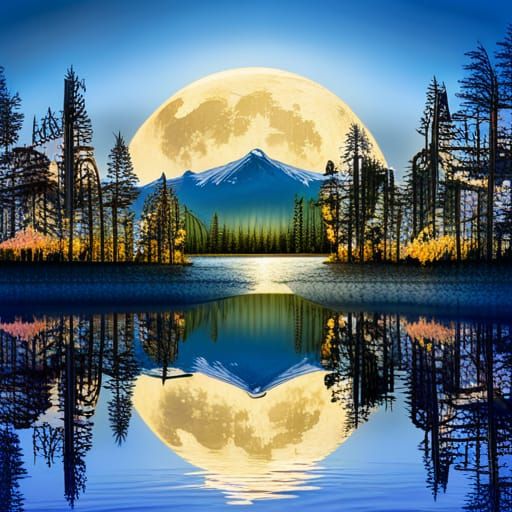 Majestic Moonlit Mountain Landscape with Eagle