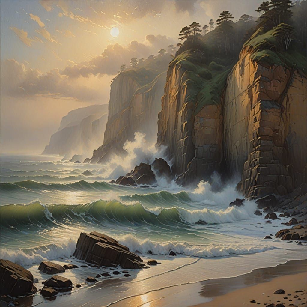 Ethereal Cliffs: An Impressionist Oil Painting