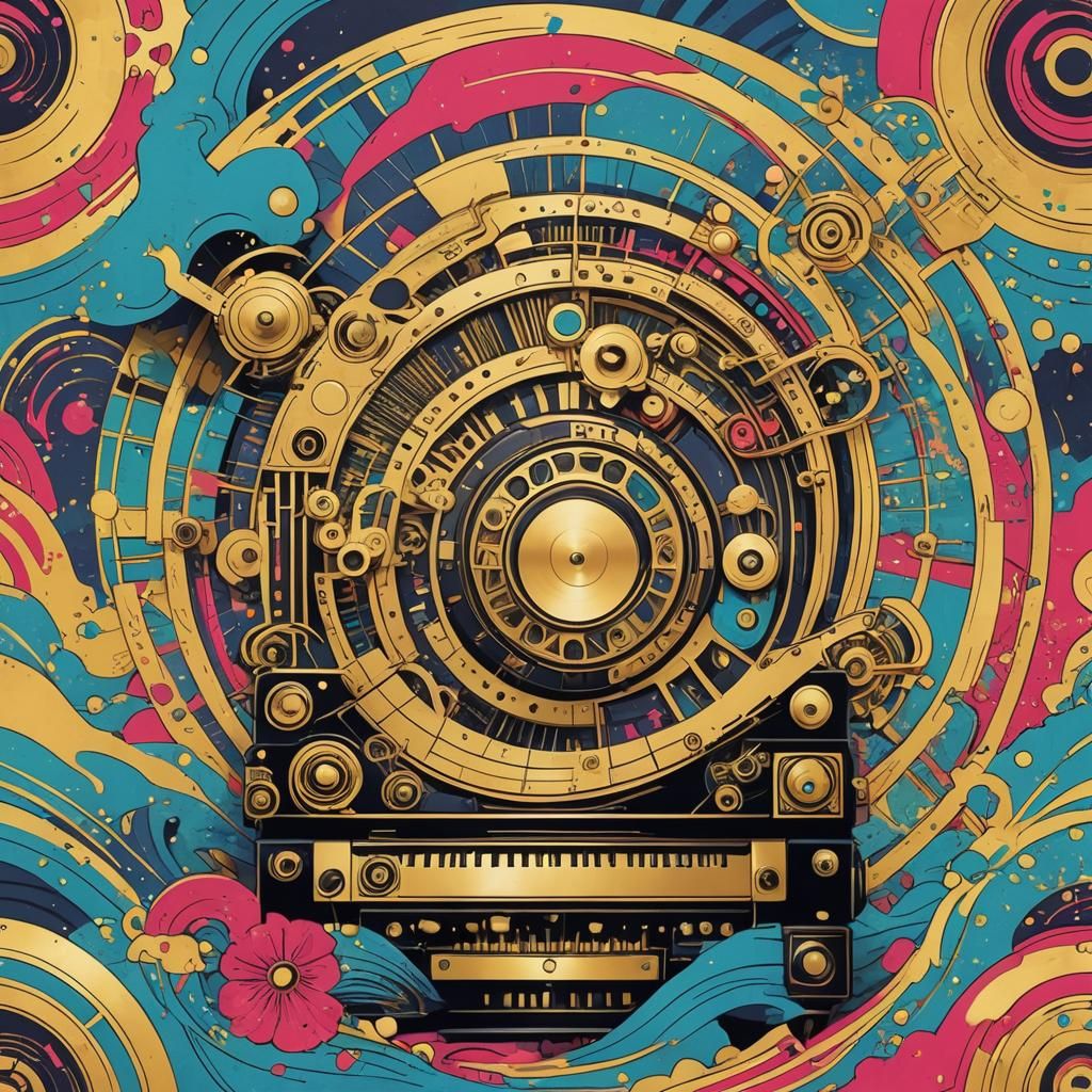 Music Machine on Tsunami Wave in Pop Art Style