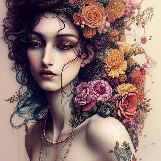 Decadent Androgynous God Portrait in Art Nouveau Style