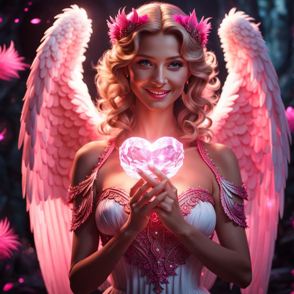Angel with Pink Crystal: Fantasy Concept Art