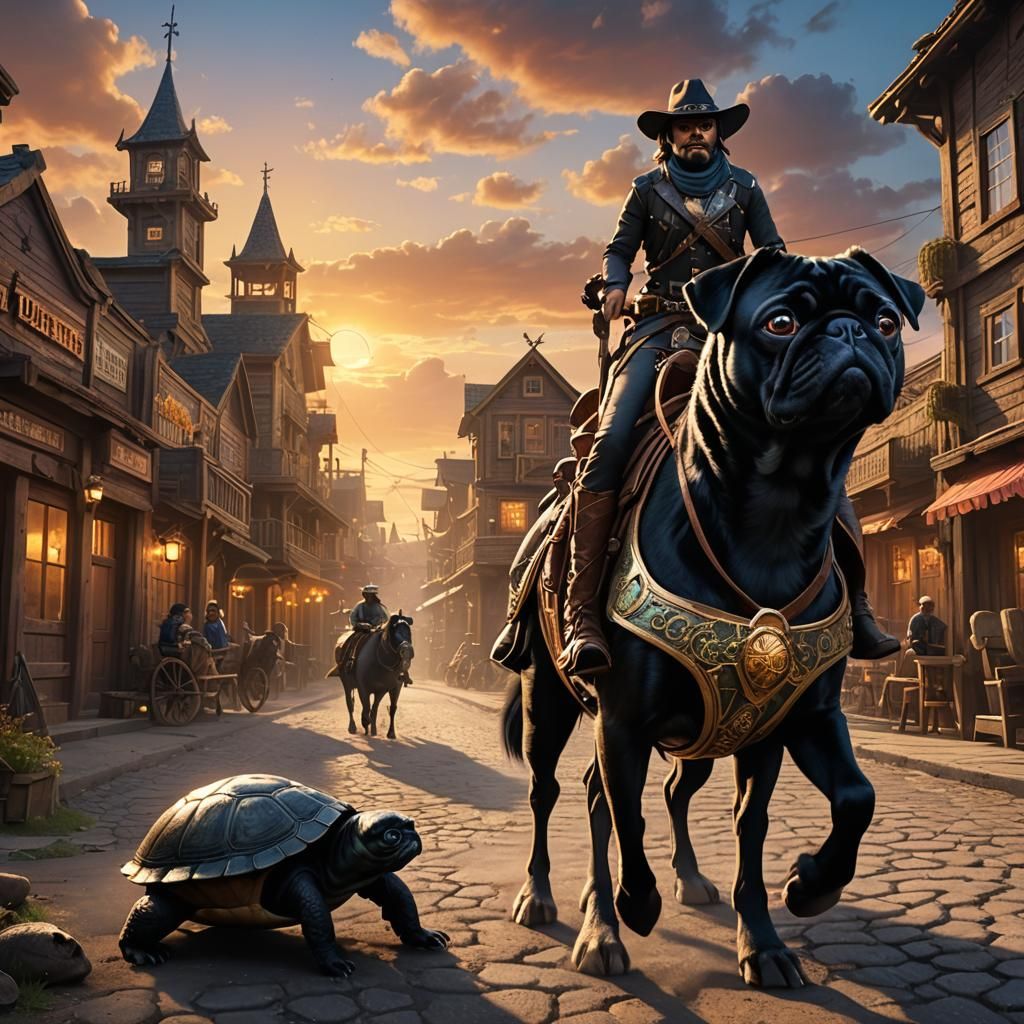 Magical Realism: Pug and Turtle in Mystical Town