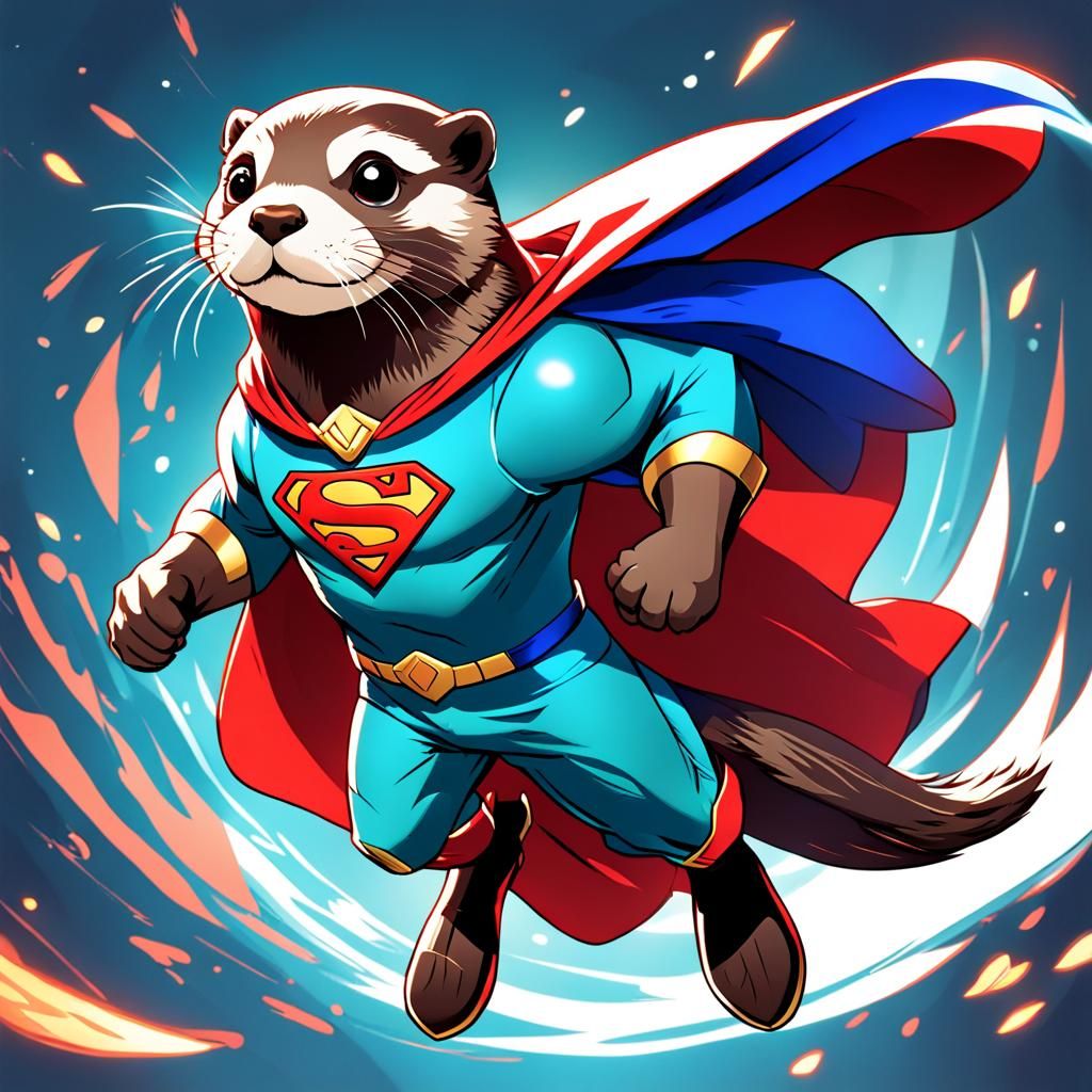 Cartoon Super Otter Flies in Anime Style