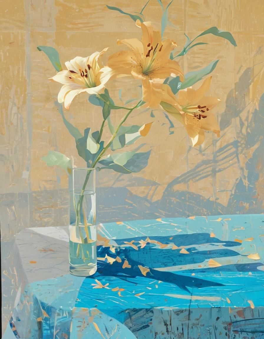 Lily Flower in Vase, Botanical Vector Art