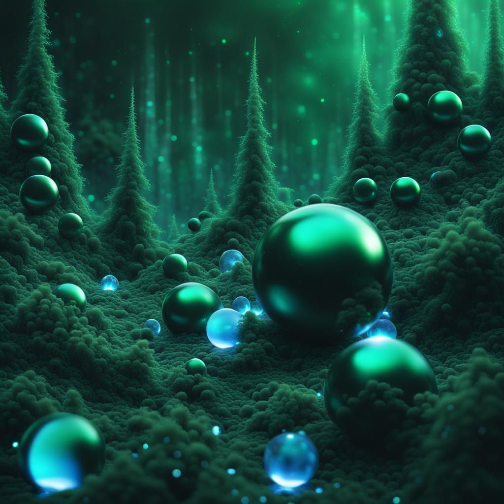 Glowing Spheres and Crystals in Dark Forest