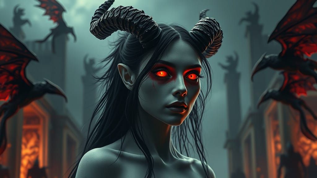 Ethereal Undead Woman Before the Seven Gates of Hell