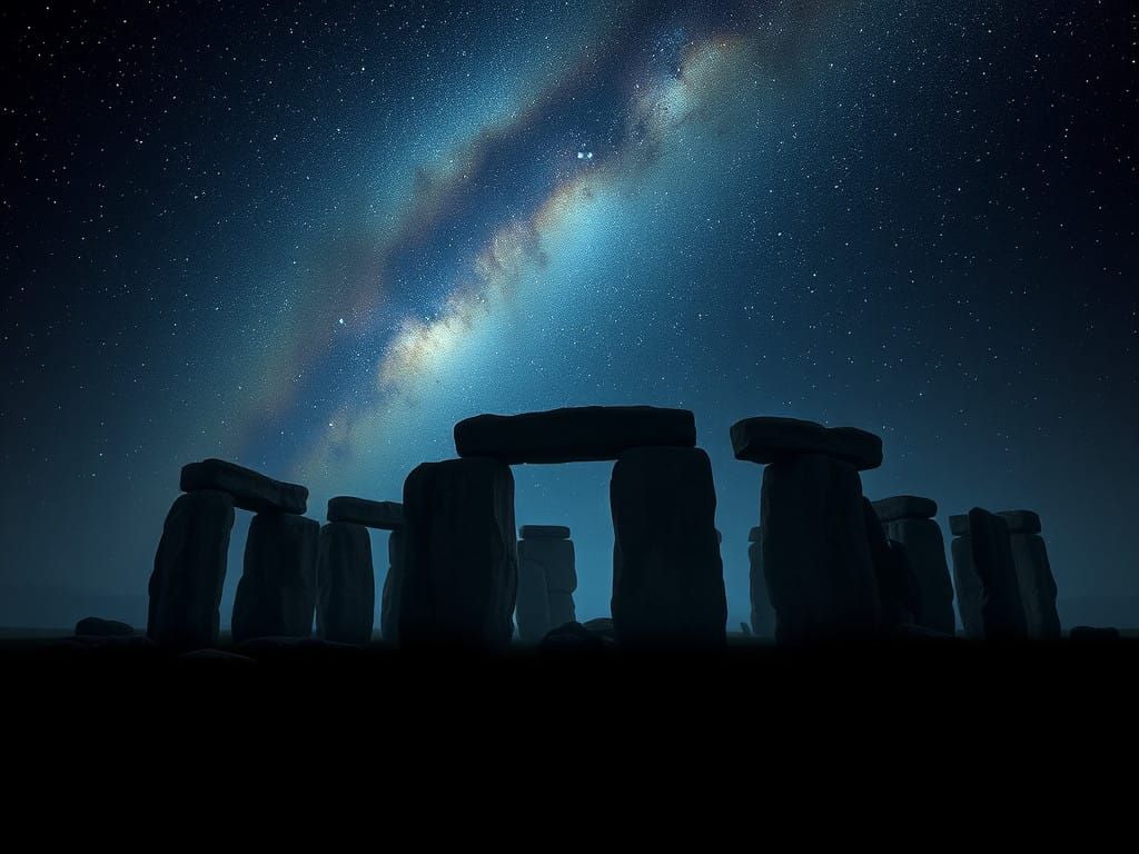 Ethereal Stonehenge Under Starry Night Sky