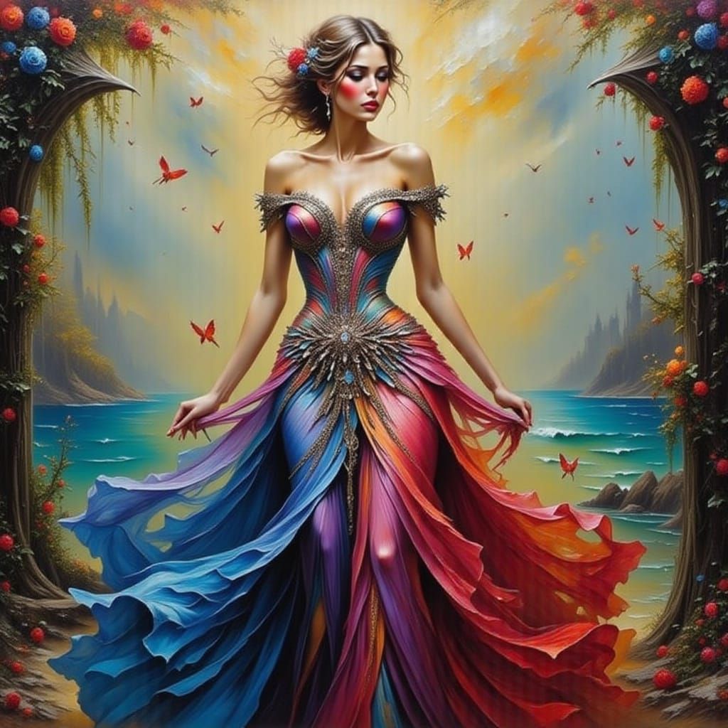 Beautiful Woman in Stunning Gown, Digital Art