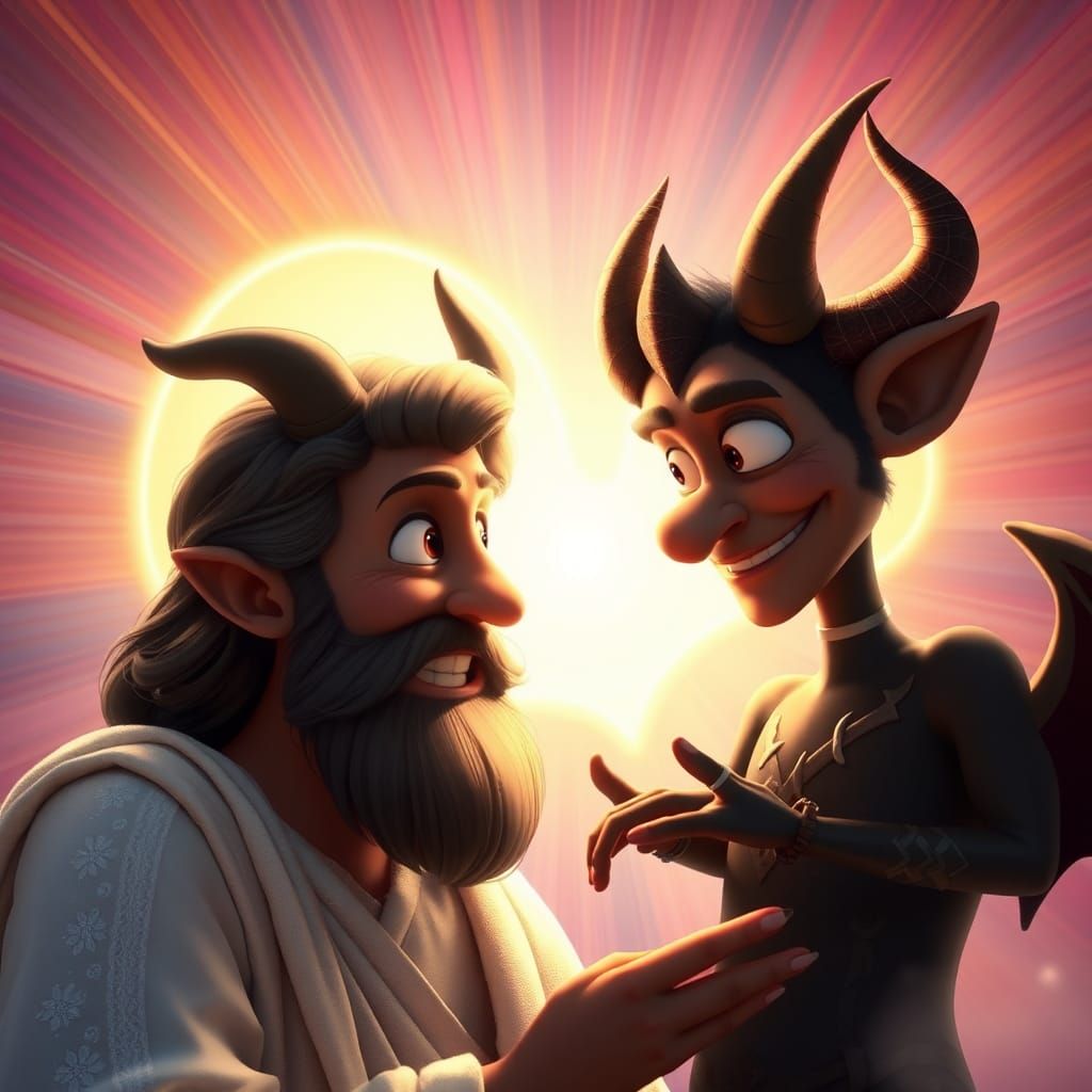 God Apologizes to Devil in 3D Animated Style